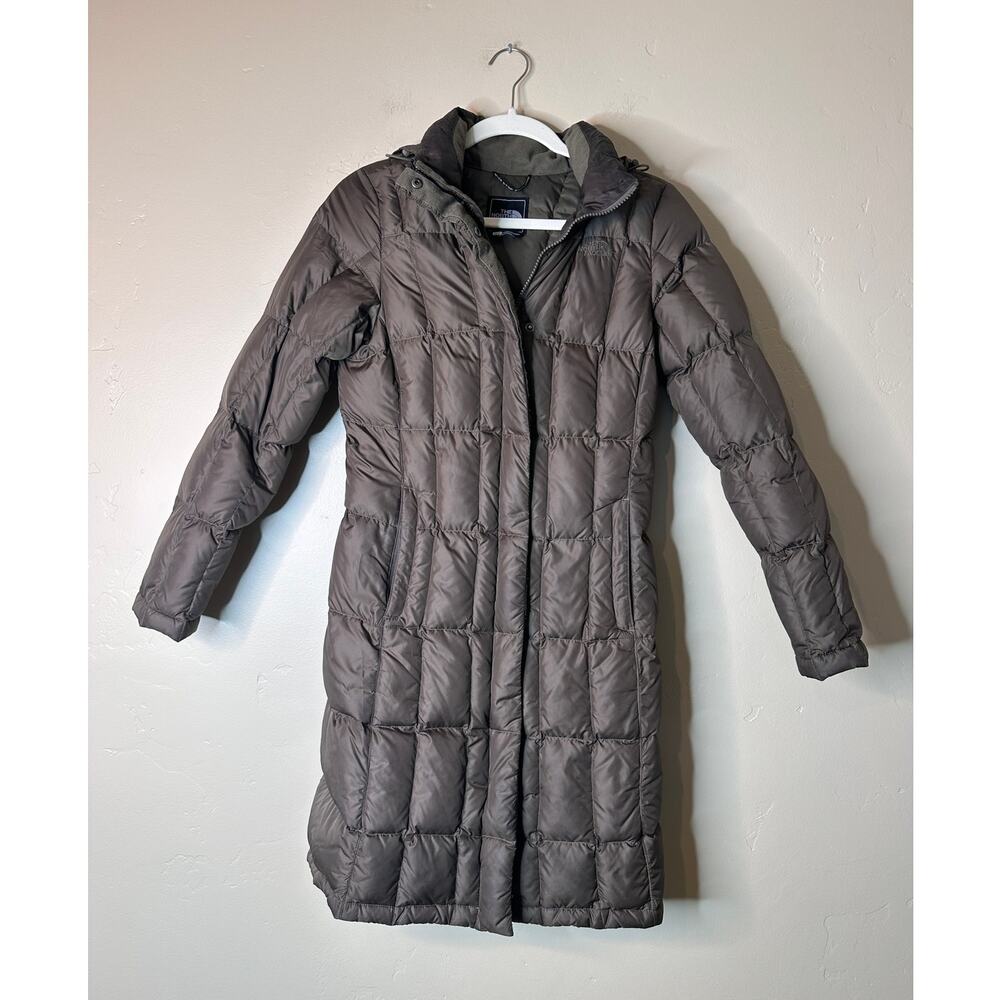 The North Face Women's 550 Hooded Down Puffer Parka Long Coat Olive Green XS